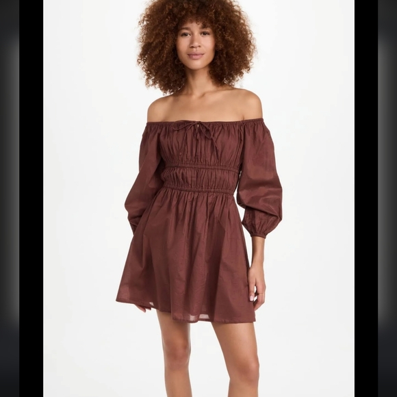 Faithfull The Brand Fabiolla Dress Mini Puff Sleeve Cinched Brown Fall Size 4 - Picture 10 of 10